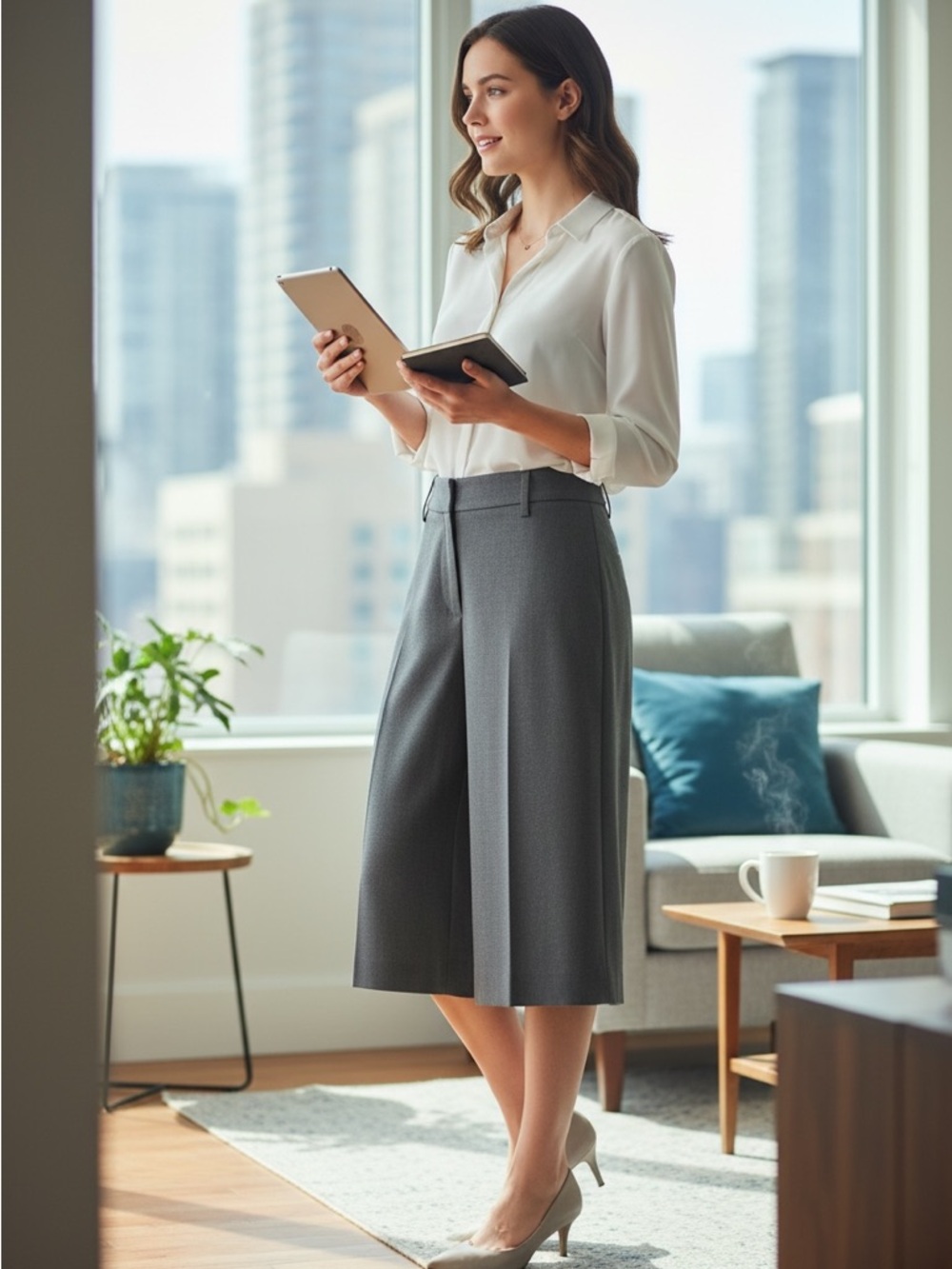 MICHAEL Michael Kors Gray Wide-Leg Midi Skirt